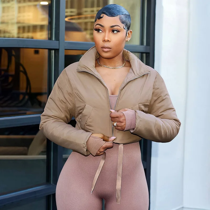 

СТИЛЬНЫЕ женские теплые хлопковые пальто 2025, зимние женские однотонные пуховики с длинными рукавами и застежкой-молнией на шнурке, верхняя одежда