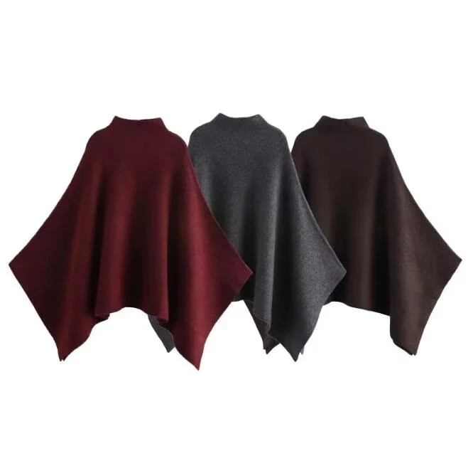 

Персонализированный однотонный пуловер с неровным подолом и высоким воротником, рукавами «летучая мышь», свободный и универсальный вязаный свитер в стиле ленивой накидки