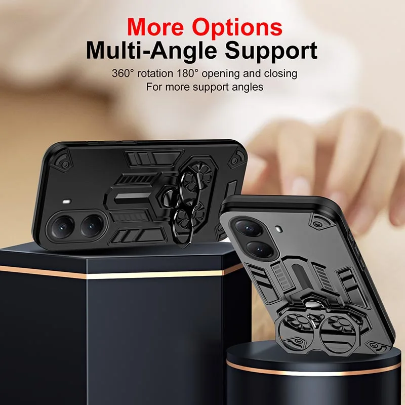 حافظة مدرعة مقاومة للصدمات لهاتف Xiaomi Redmi 14C A5 A4 A3 Pro Note 14 Pro Plus Poco X7 Pro C75 C71 4G 5G غطاء حامل البنصر المزدوج