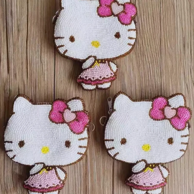 

Kawaii sanrio, Hello Kitty сумки через плечо ручной работы, сумка из бисера ручной работы, отделанная бисером монета, детские сумки через плечо для женщин и девочек