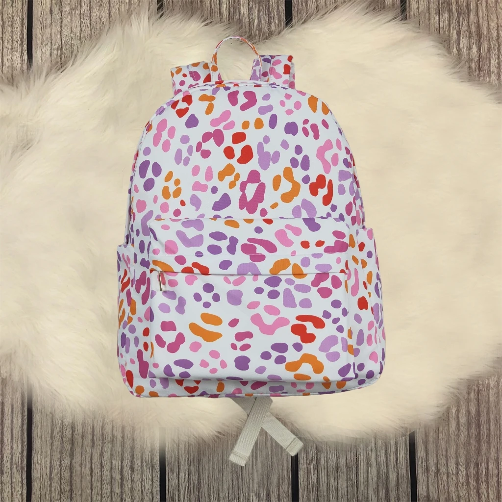 

Оптовая продажа, холст для маленьких девочек, розовый рюкзак с леопардовым принтом, школьные сумки на молнии, портативный рюкзак для маленьких детей на открытом воздухе