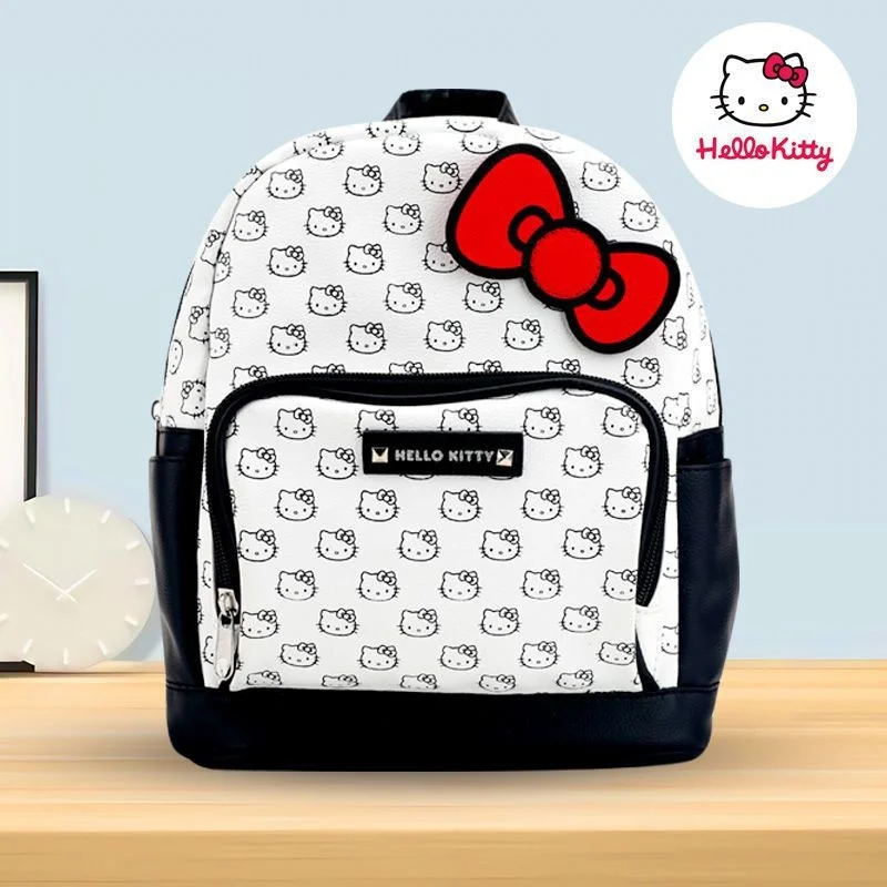 

Miniso PU Bowknots Hello Kitty Y2k Backpacks Kitty Cat Printed Kawaii Book Bags Gilr Lightweight Versatile Travel Bags For Women