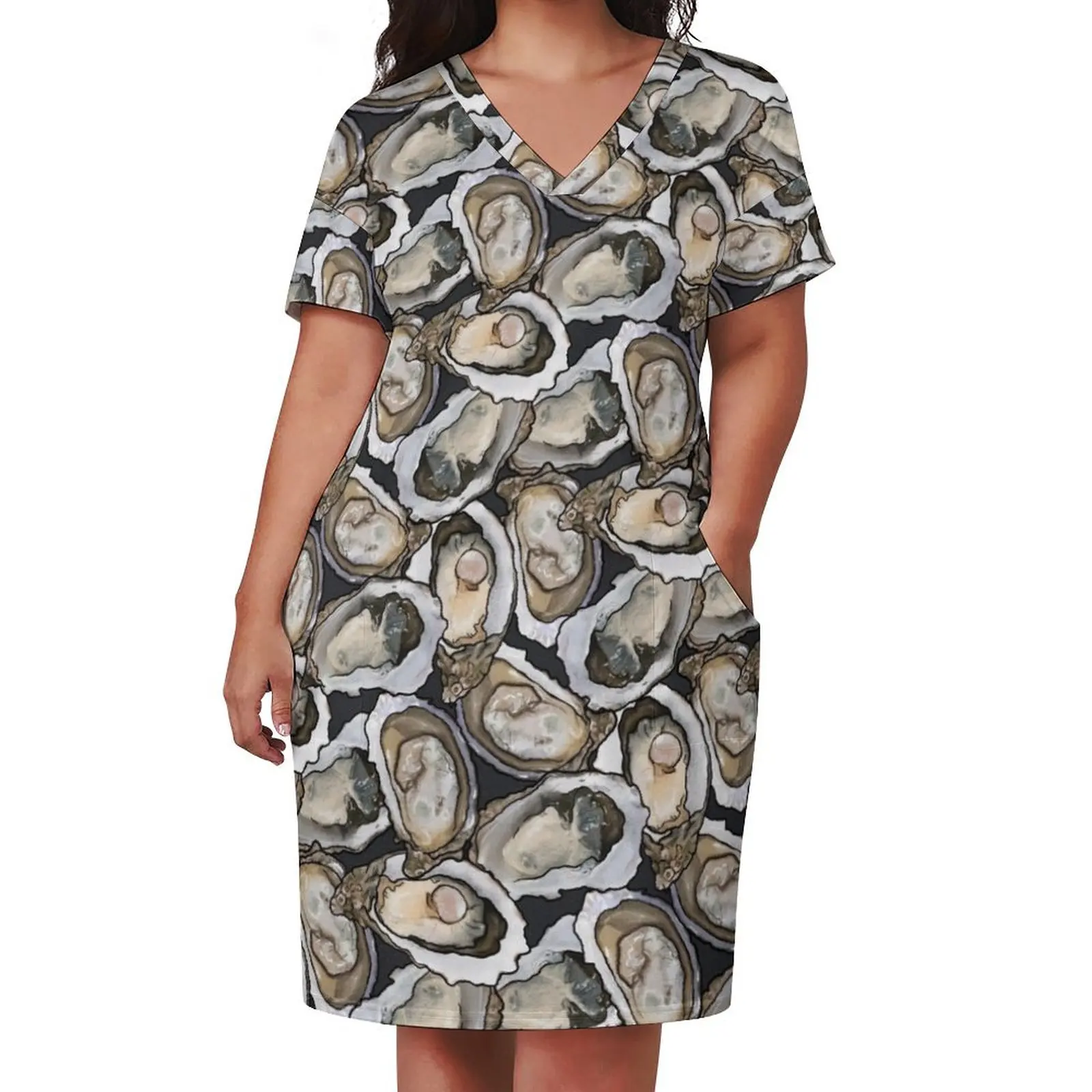 Oyster Seafood Feast in Charcoal Loose Pocket Dress purple dress ladies dresses for special occasion