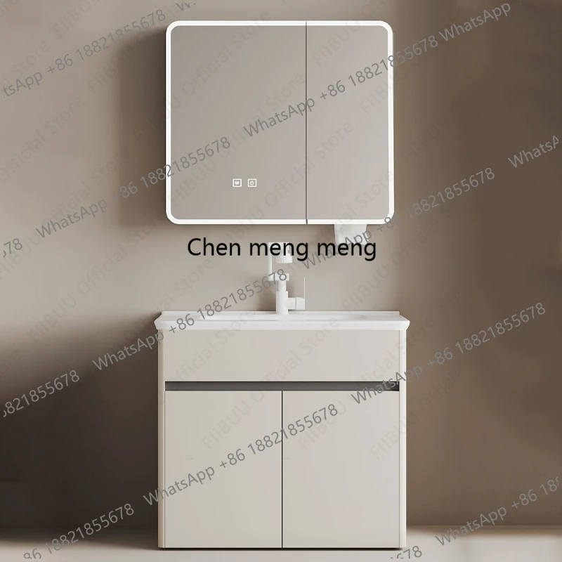 Bathroom Vanities Cabinet with One Piece Wash Sink Basin Combo Wall Mounted Floating Cabinet with Mirror Cabinet Faucet Set