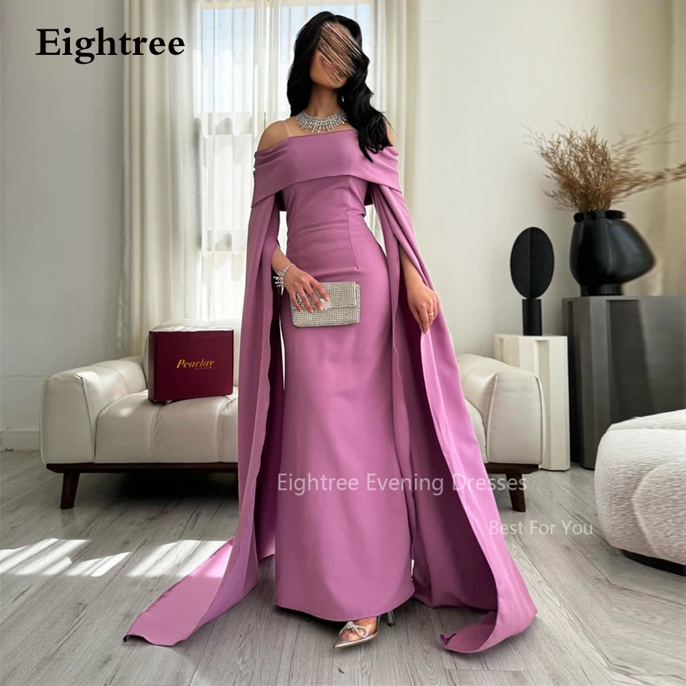 Eightree-Robe de soirée sirène en satin violet, robe de Rhélégante, robe de soirée formelle, manches 3/4, arabe, Dubaï, taro