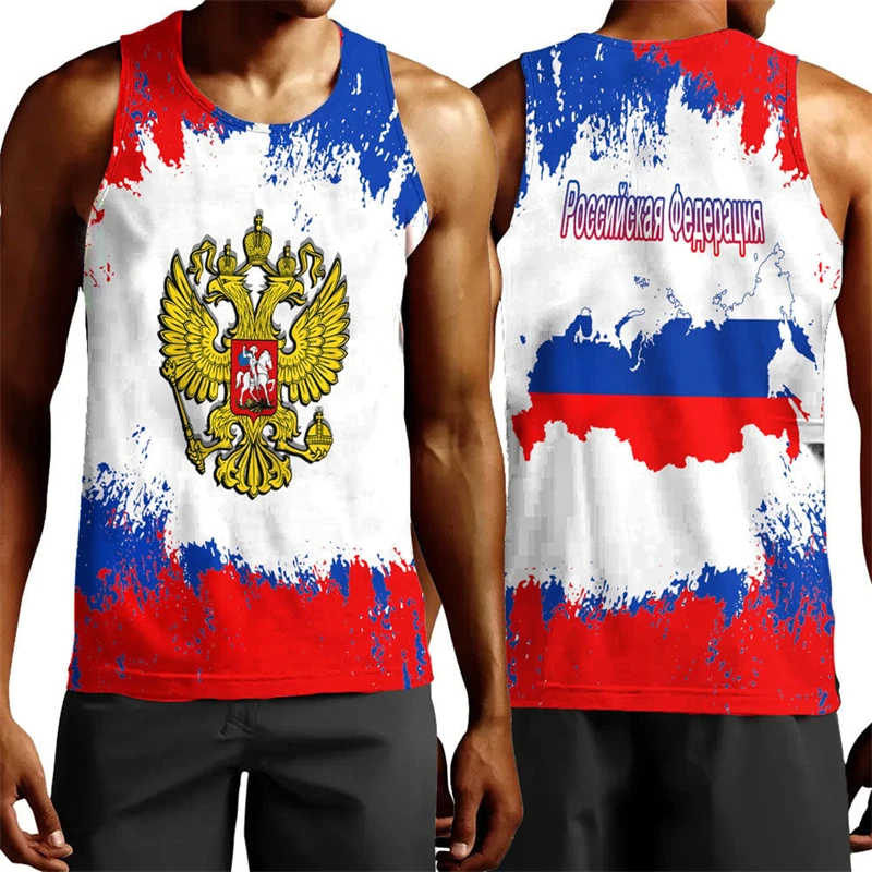 Russia Flag Map 3D Printed Tank Top For Men Clothes Casual National Emblem Vest Animal Bear Waistcoat Hawaiian Male Running Tops