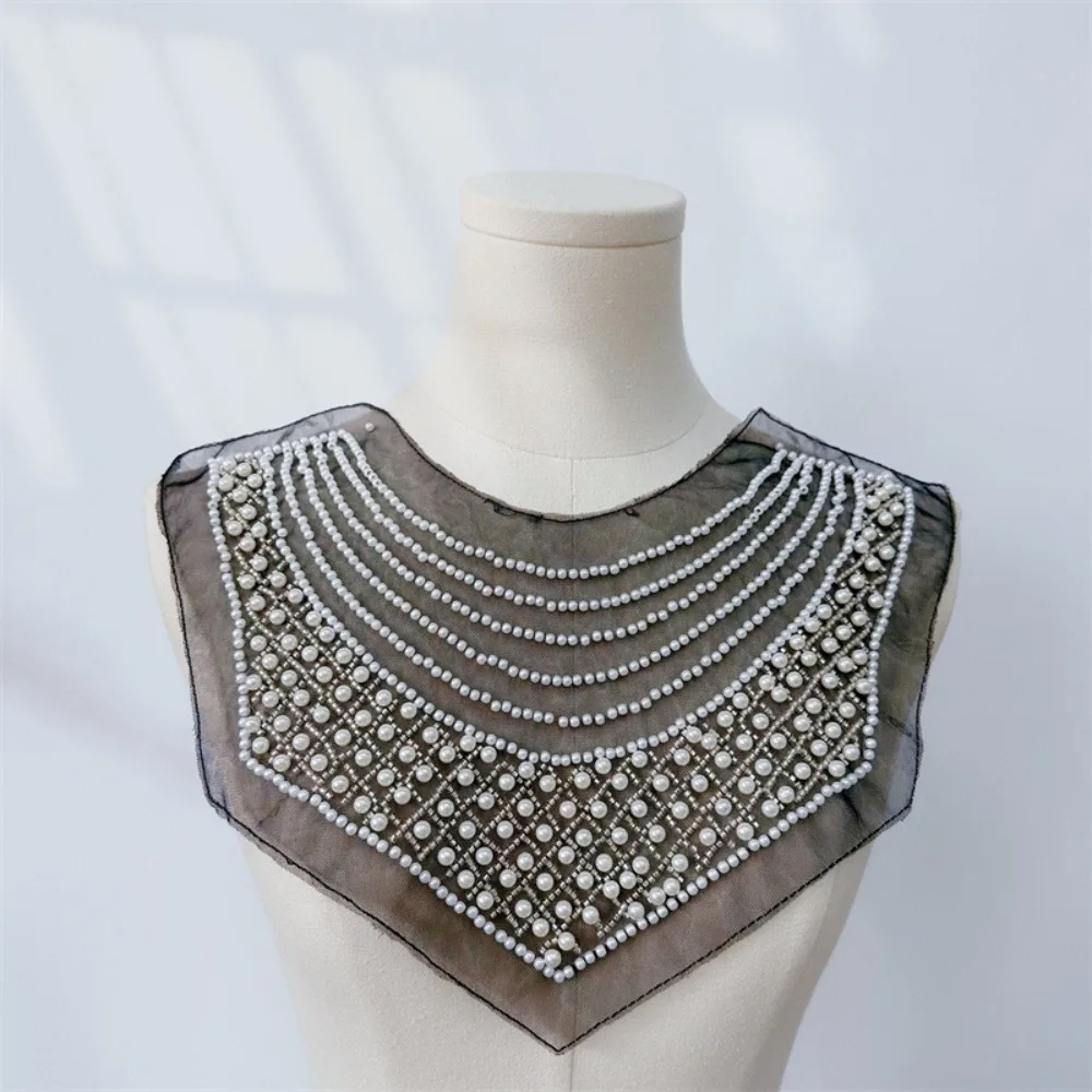 

Новые аксессуары для одежды, воротник с планкой из бисера, сделай сам, сшитая вручную сетка, вышитый искусственный воротник, шаль на шнуровке, украшение для свадебного платья