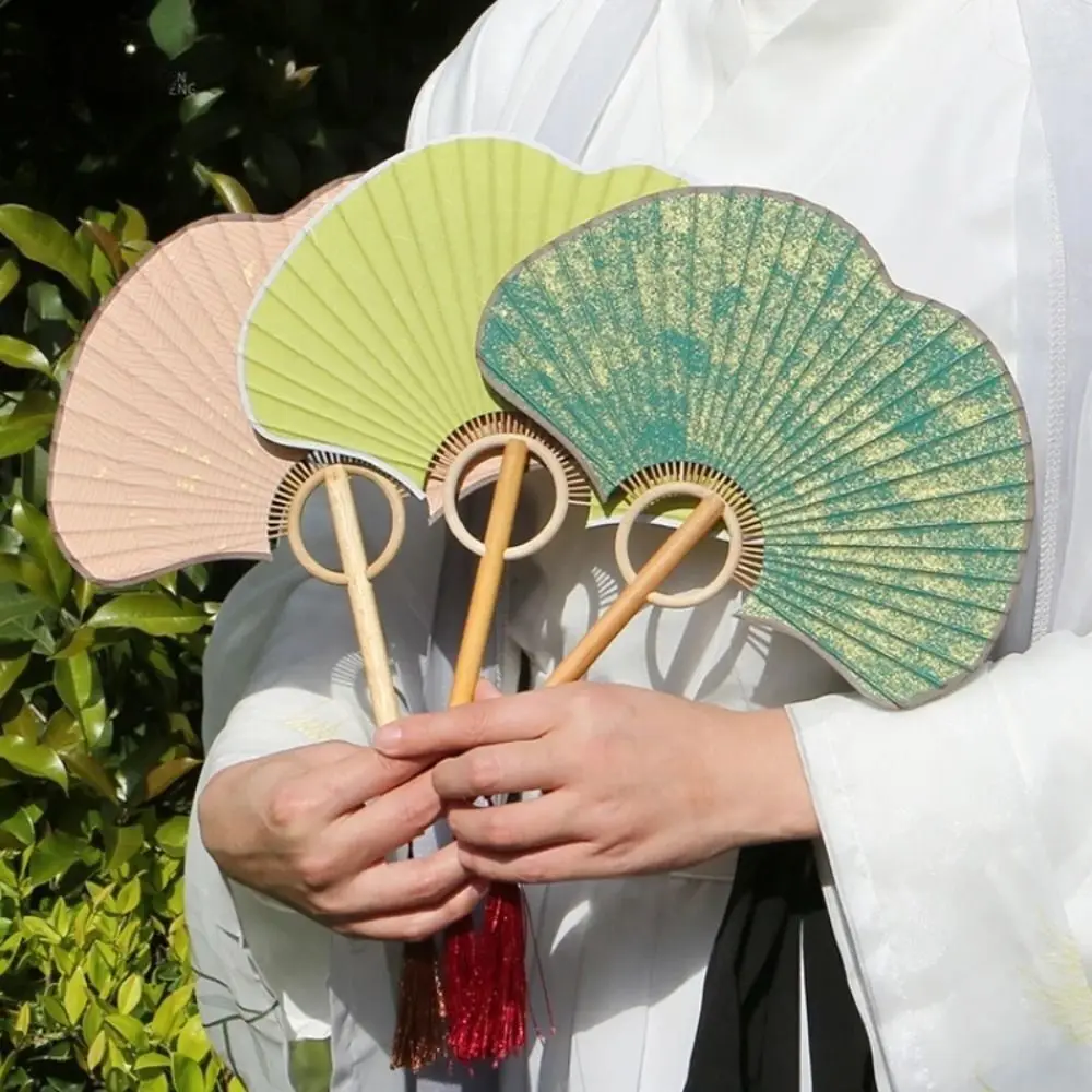 Vintage Paper Rice Paper Fan Chinese Style Home Decoration Ginkgo Round Fan Props for Photographs Hand Fan