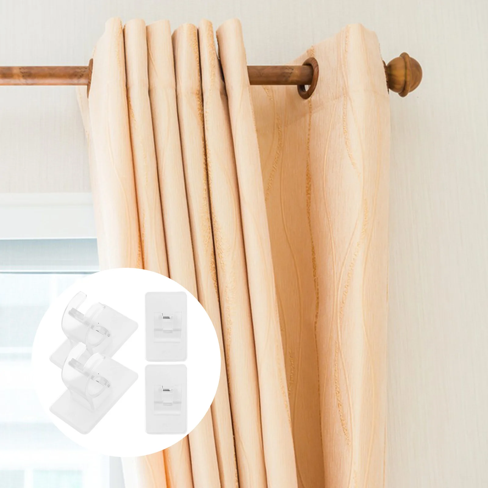 

4pcs Curtain Rod Holders No Drill Self Adhesive Universal Bracket For Bathroom Kitchen Bedroom Towel Rod Support Clip