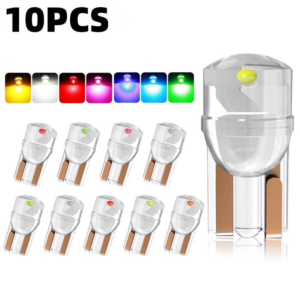

10PCS T10 COB Canbus LED Bulbs W5W 192 194 168 501 12V 24V Super Bright White Red Yellow Car Interior Map Dome Parking Lights