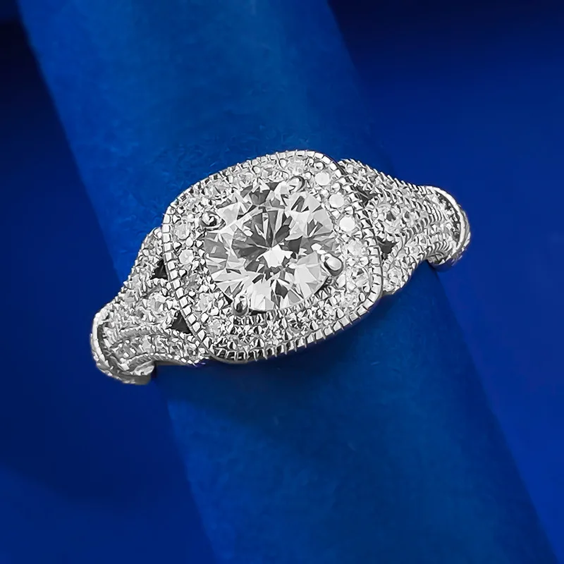2023 New S925 Silver Daily Classic Versatile Fashion One Carat Simulated Diamond Ring Ring
