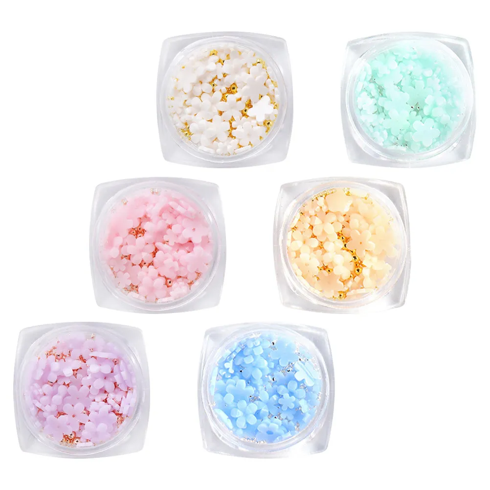 6 Boxes Color Changing Small Flower Steel Beads Nail Art DIY Manicure Supply Resin Nail Flower Charms Manicure Tools