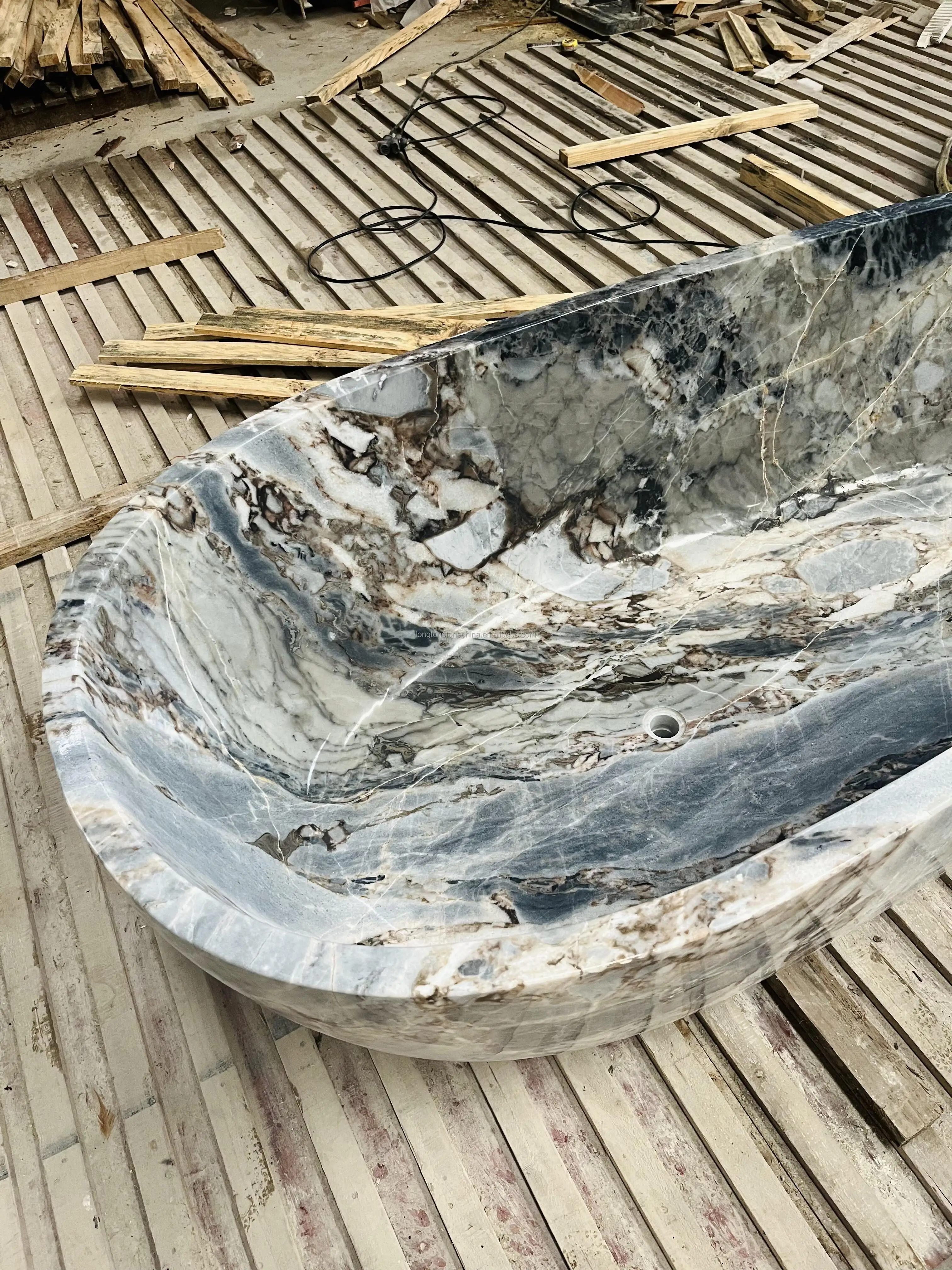 Natural Blue Ocean Storm Marble Bath Tub Soaking Bathtub Elephant White Marble Bathroom Bathtub Modern