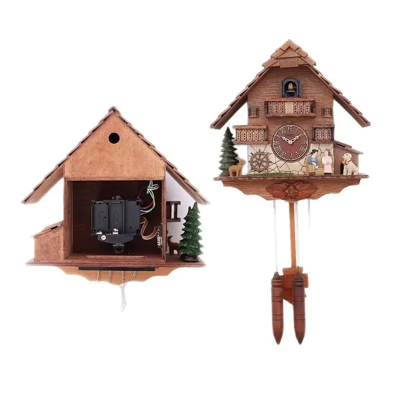 Solid wood carving, cuckoo clock, European silent creativity, wall clock small house cuckoo clock