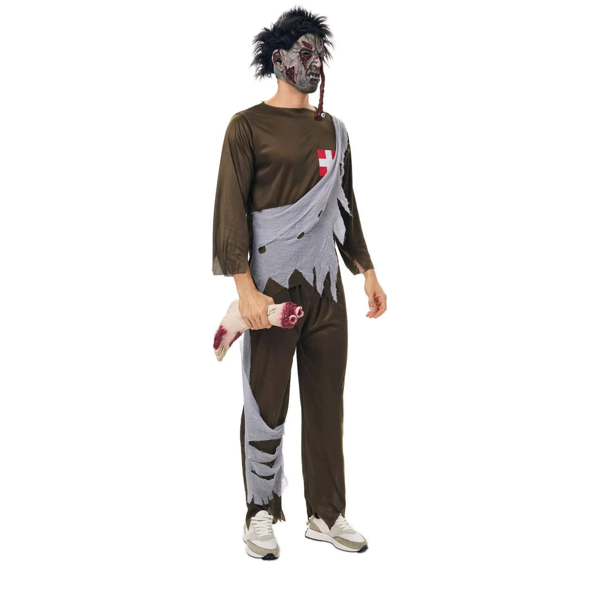 Disfraz de Halloween sangriento: Traje de fantasma, disfraz de zombi de la Dinastía Qing, Dios de la Muerte, Bruja, Policía, Doctor - Blanco y Negro, Inusual