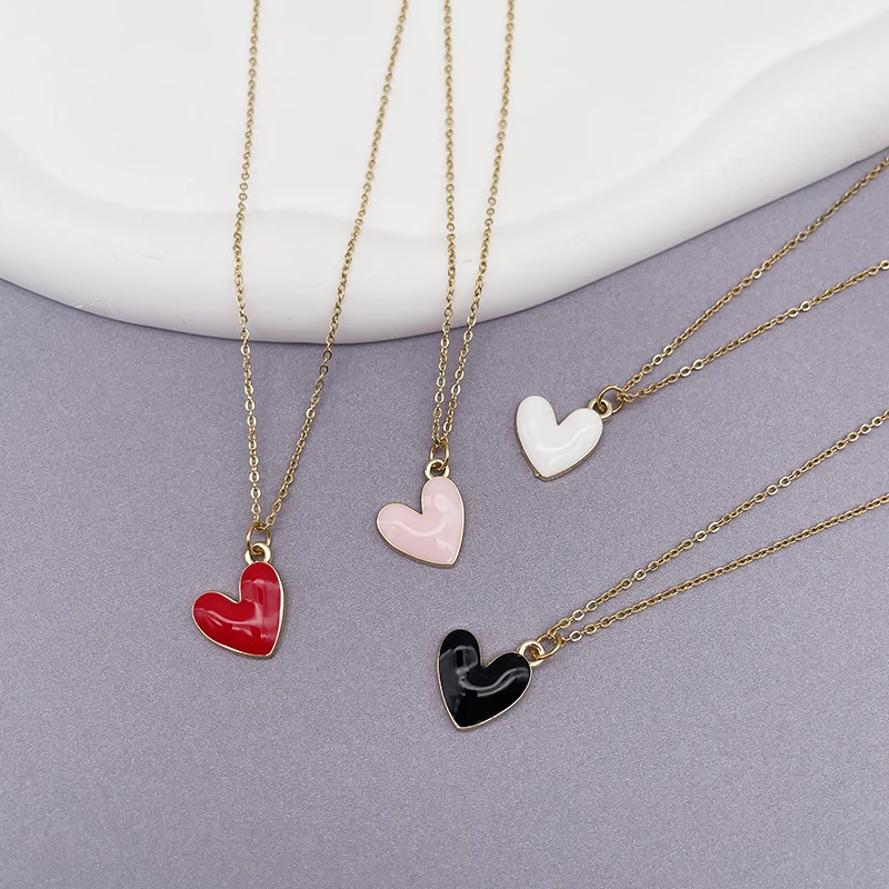 Stainless Steel Chain Heart Pendant Necklace For Women Girls Hotsale Cute Red Blue Pink White Heart Necklace For Birthday Gifts