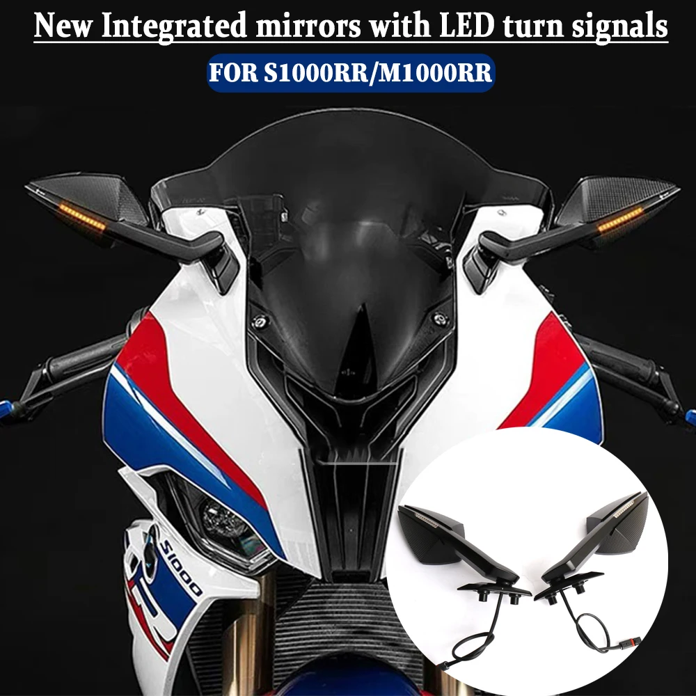 Motorrad Neue Einstellbare Schwenk Komfort LED Blinker Spiegel Carbon Faser/Schwarz Für BMW S1000RR M1000RR s1000rr/m 2019-2024