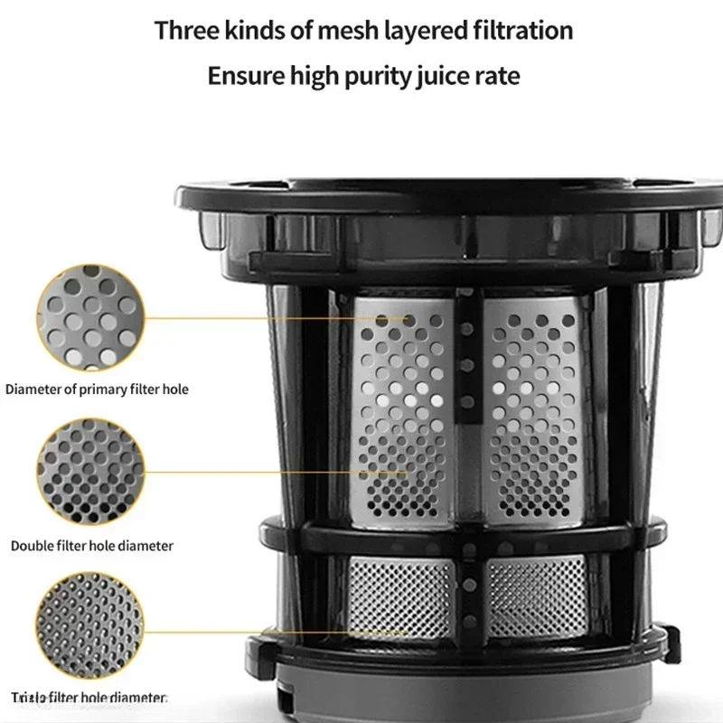 Exprimidor lento de gran calibre, Extractor de prensa en frío con tornillo, nuevo Separación de jugo de desechos Sin filtro Máquina Eléctrica exprimidora de frutas