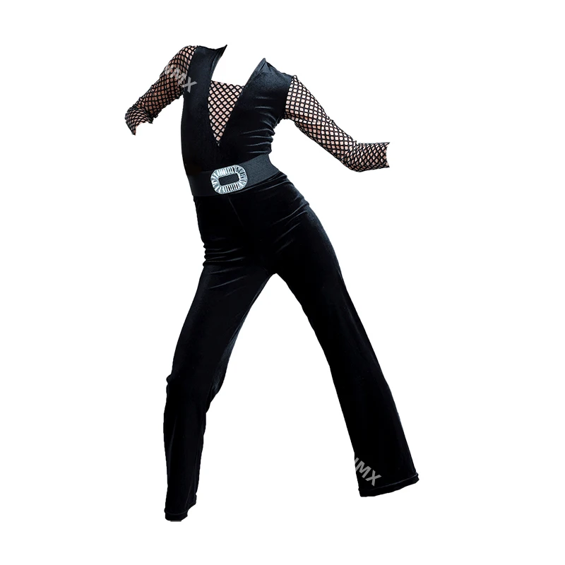 فستان رقص لاتيني للأطفال للخريف/الشتاء بأكمام طويلة، فستان رقص للمنافسة والتدريب #5