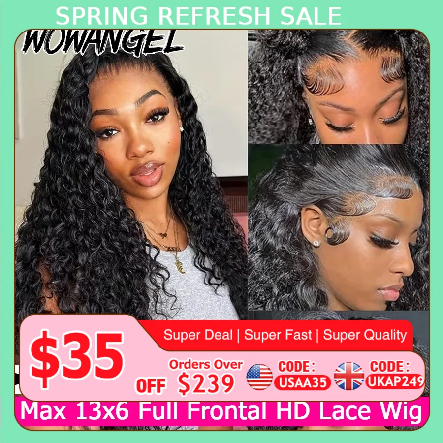 WOWANGEL 250 Density Curly Wigs 13x6 HD Lace Frontal Wig 100% Human Hair Pre Plucked Water Wave Wigs For Women Brazilian Hair WOWANGEL 250 Density Curly Wigs 13x6 HD Lace Frontal Wig 100% Human Hair Pre Plucked Water Wave Wigs For Women Brazilian Hair