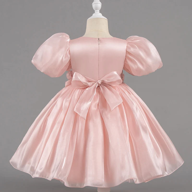 Solid Color Girl Princess Dress Short Sleeve Lace Flower Girl Dresses for Weddings Summer Children's Evening Dress 1-7 Years