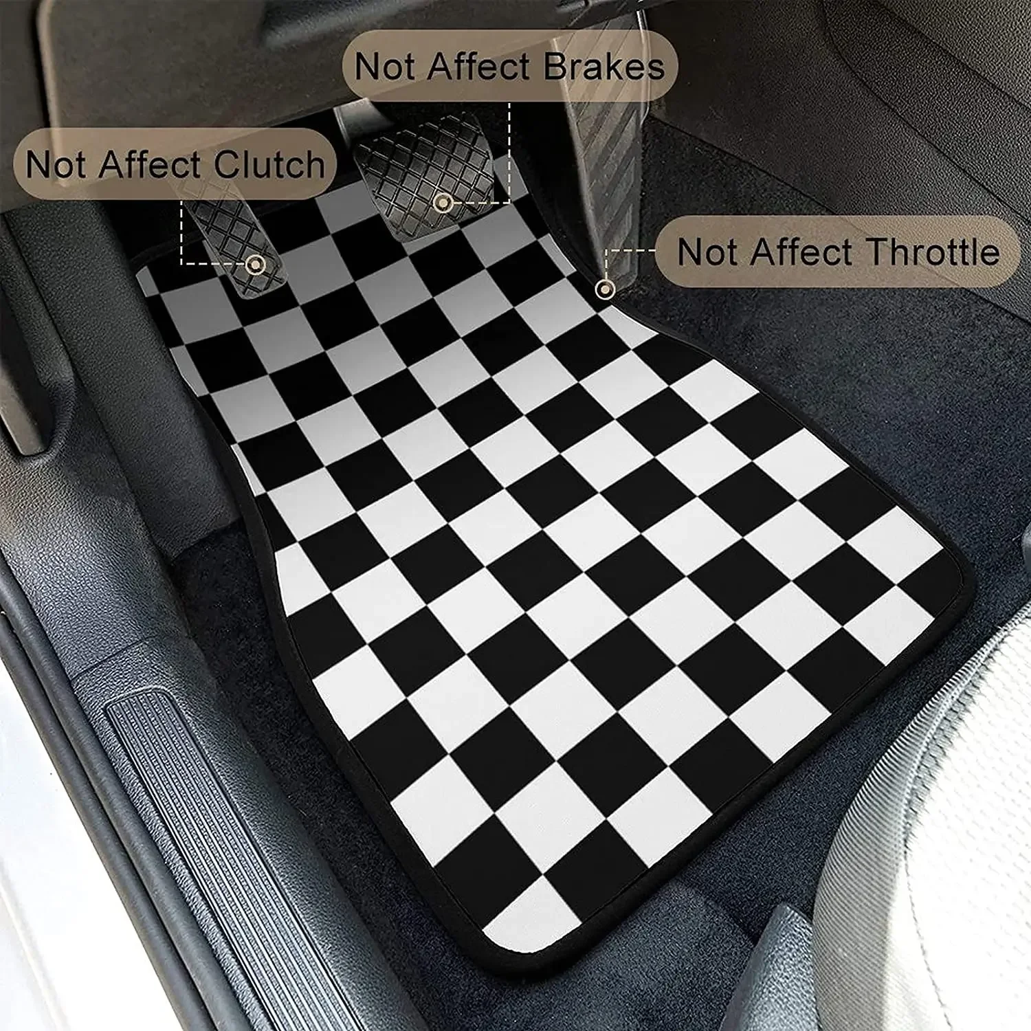 INSTANTARTS Bagea-Ka Black White Race Checkered Flag Pattern Car Floor Mats 4-Piece Front Rear Protection Set Carpet Universal