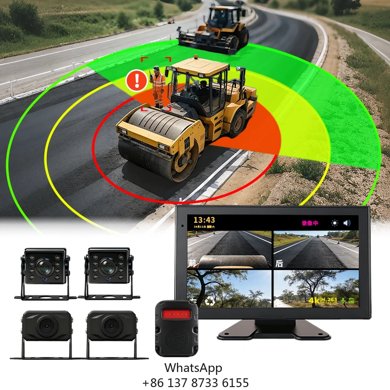 4 Channel 10 Inch AHD Monitor AI Camera Night View Blind Spot Detection System For Construction Vehicles Truck Road Roller