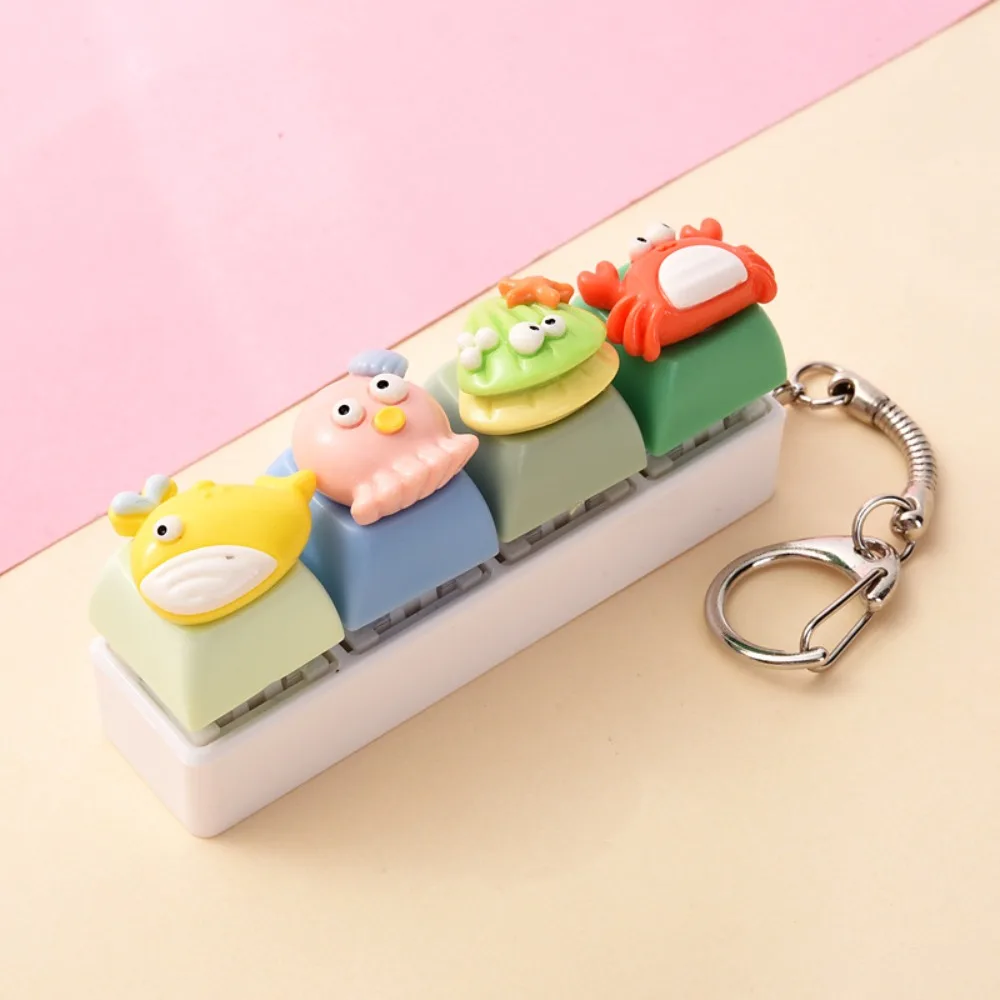 Cartoon 4-Key Marine Animals Keychain Squeezable Finger Button Ocean Miniature Fidget Keycap Funny Ocean-themed Dolphin Keychain
