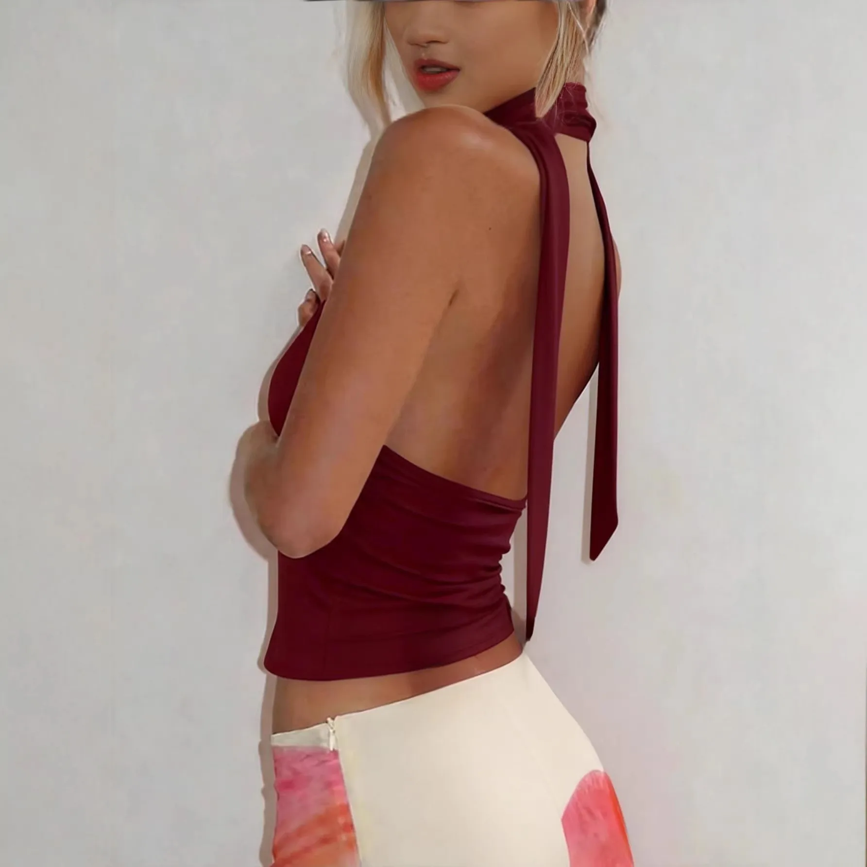V Neck Tie Strap Top Regular Fit Private Celebrity Style with Daily Sexy Style Tanks Top Party Beach Streetwear for Women