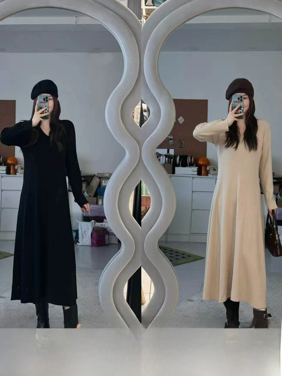 

Ele V-Ne Knitted A-Line Dr Slimming Midi Skirt Long Sve Chinese Hanfu Women's Premium Faion Clothing
