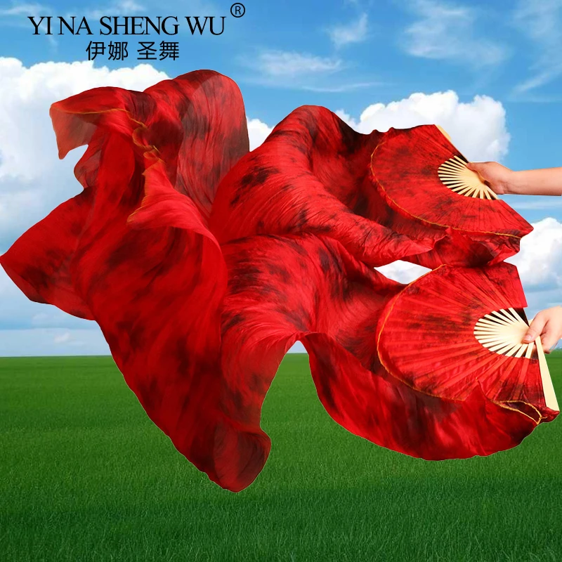 الجملة مراوح الرقص الشرقي الحجاب 1 زوج الحرير الحقيقي أسود أحمر اللون خلط مروحة الخيزران عرض الأداء الهذيان الدعائم مخصص راقصة