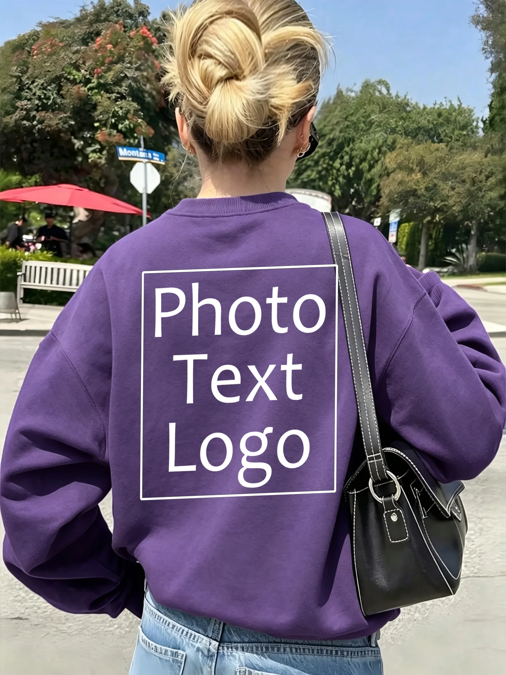 Womens Autumn Fleece Sweatshirts Custom Personalized Casual Loose O-Neck Pullovers Sport Comfortable Clothes All-Match Team Tops