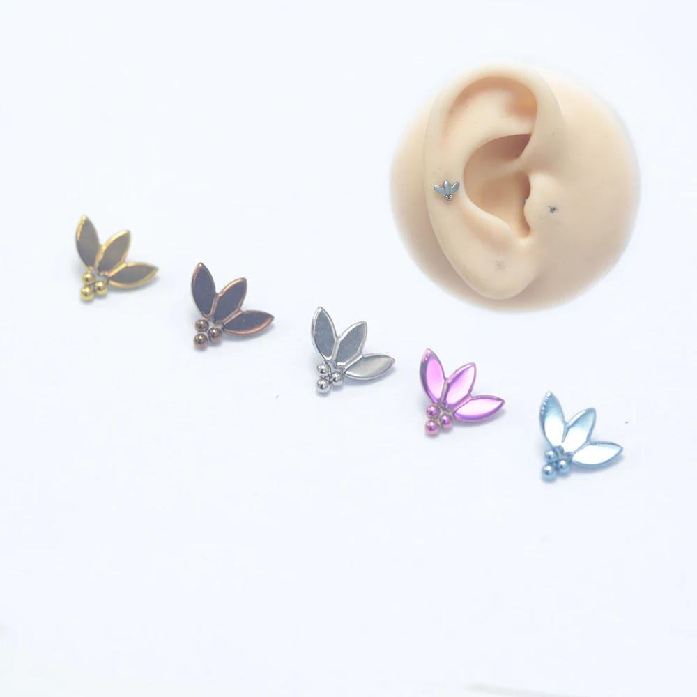 16G Implant Grade Titanium ASTM F136 Internal Thread Labret Stud lotus flower Cartilage Daith Lip Nose Ring piercing Jewelry