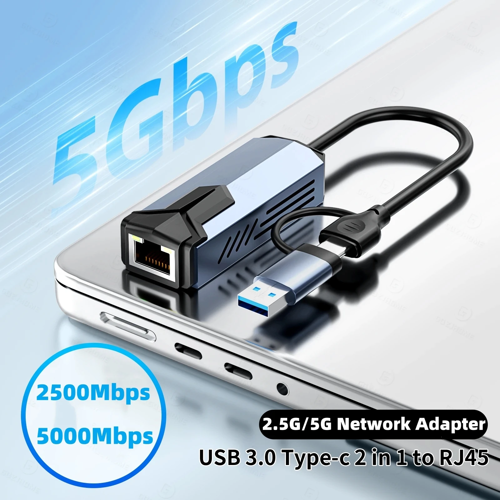 2500/5000Mbps Network Card 2.5G/5Gbps High Speed Wired Adapter USB3.0 Type-C to RJ45 Ethernet Converter For MacBook Notebook PC