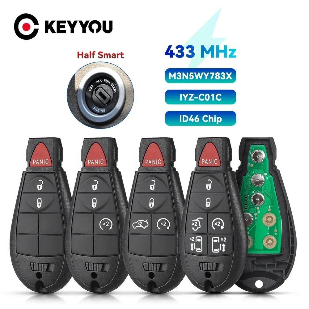 Keyyou-クライスラーの町と国のリモートカーキー、ジープグランドチェロキー、ダッジキャラバンジャーニー、IYZ-C01C、433mhz、m3n5wy783x、新品、1個