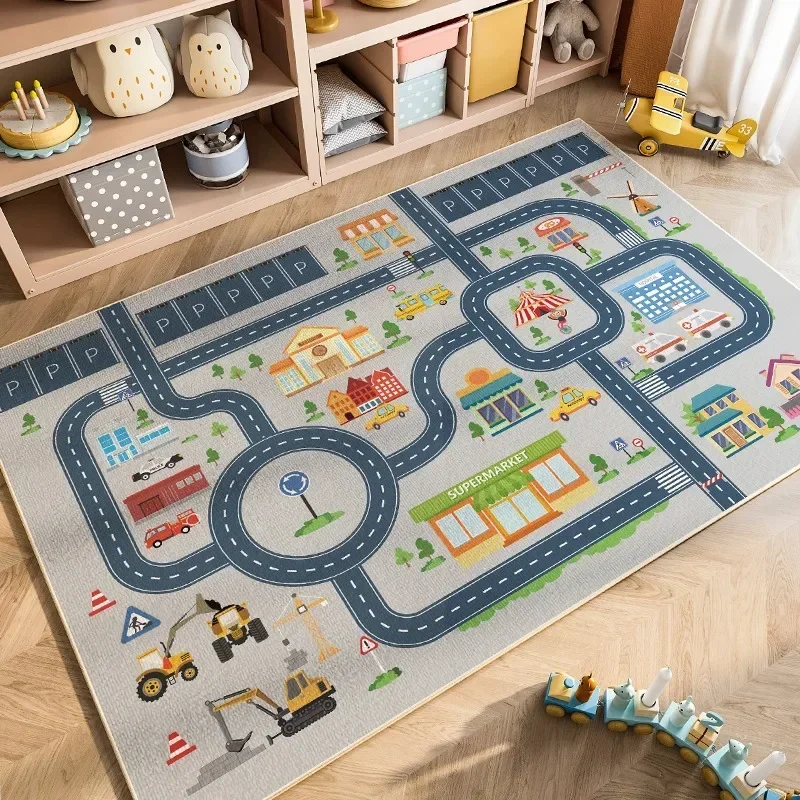 Kinder-Verkehrsspielteppich, Straßenmuster, Teppich, rutschfest, weiche Bodenmatte für Kinderzimmer, Wohnzimmer, Heimdekoration, interaktive Spielmatte