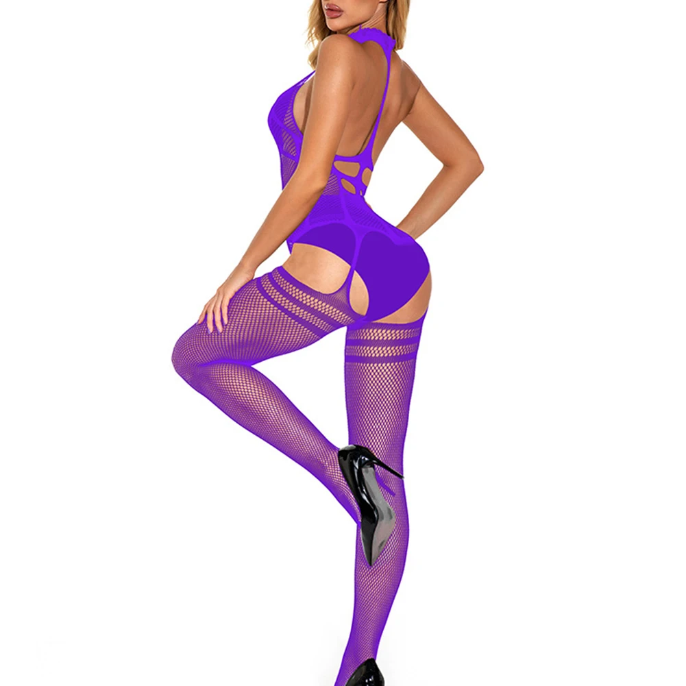 بدلة جسم نسائية شبكية ، رومبير شبكي ، انظر من خلال الجوارب ، بذلة النادي