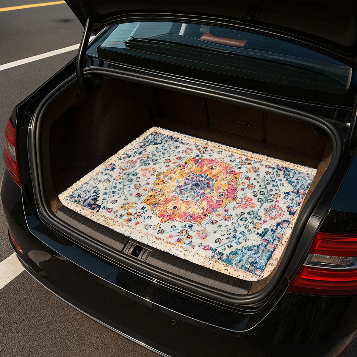 VIKAMA Vintage Persian Floral Trunk Mat, Boho Cargo Liner, Non-Slip Boot Protector, Car Accessories, Universal Fit, Carpet Style