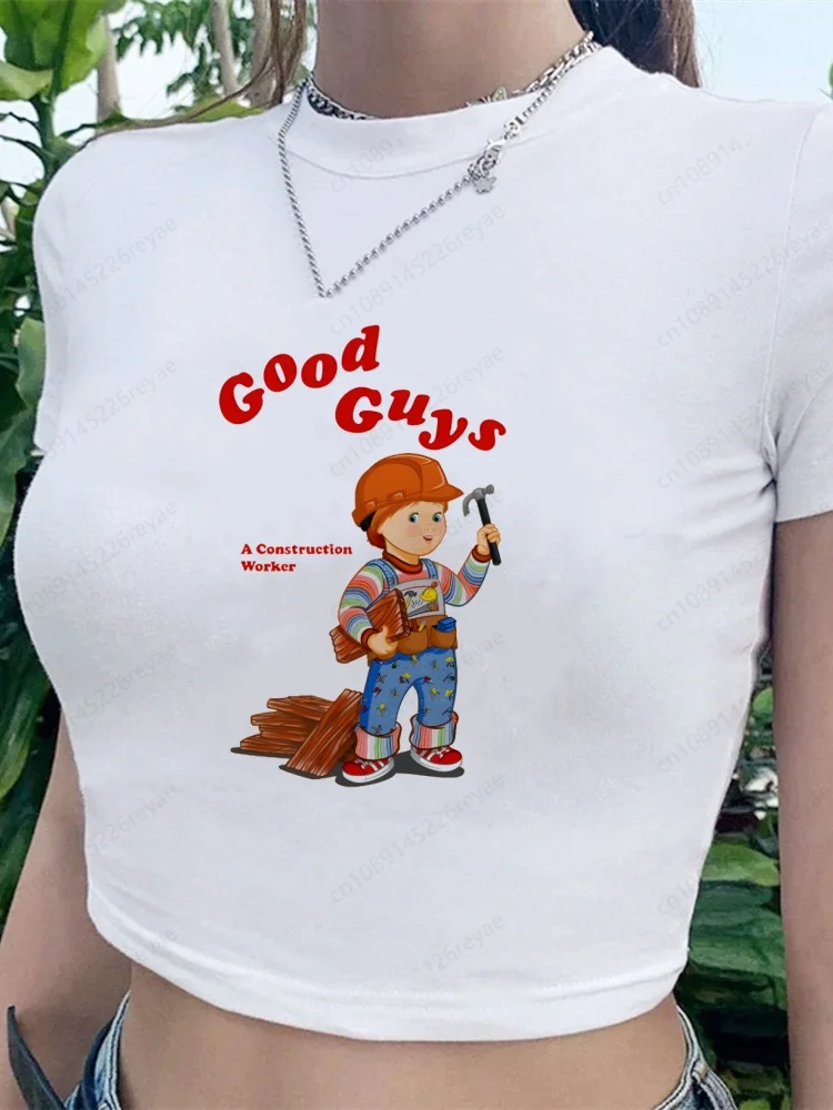 Chucky Printed Cropped Tops Ladies Summer Navel Top Girls Summer Tees Women Short Sleeve Casual Midriff-baring Tops