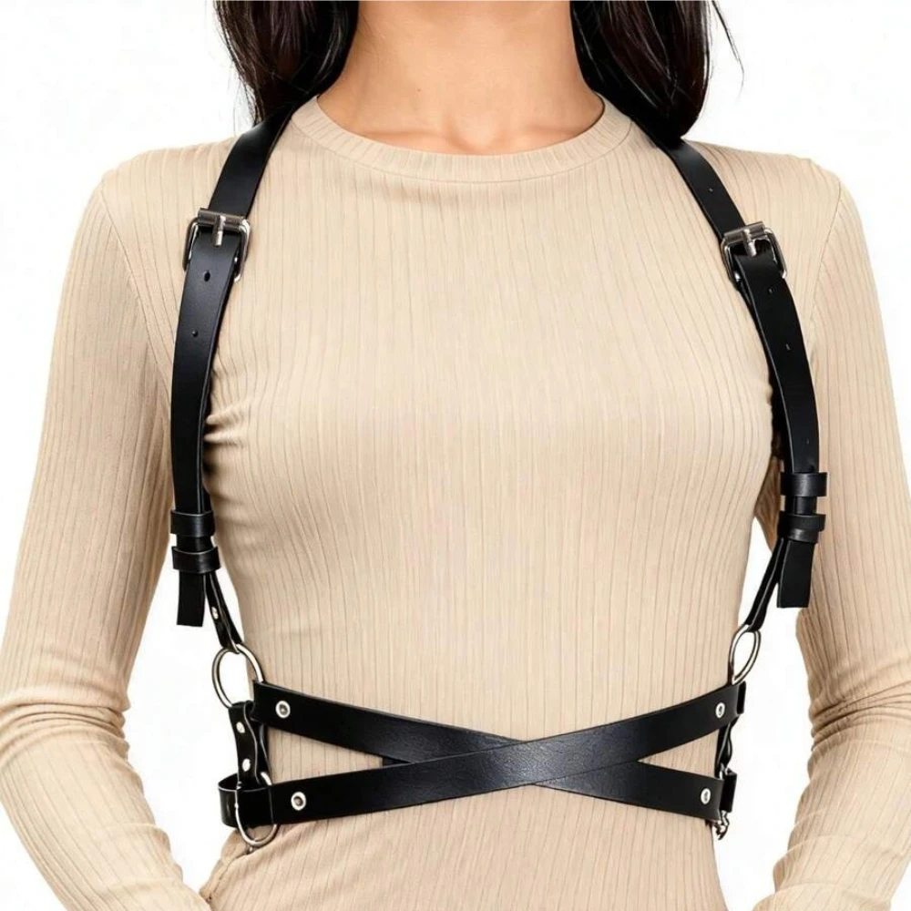 Frauen Mode Gürtel Korsett Gürtel Street Style PU Leder Dessous Brust Harness Punk Leder Gürtel Gothic Zubehör Kleidung – Detail 9