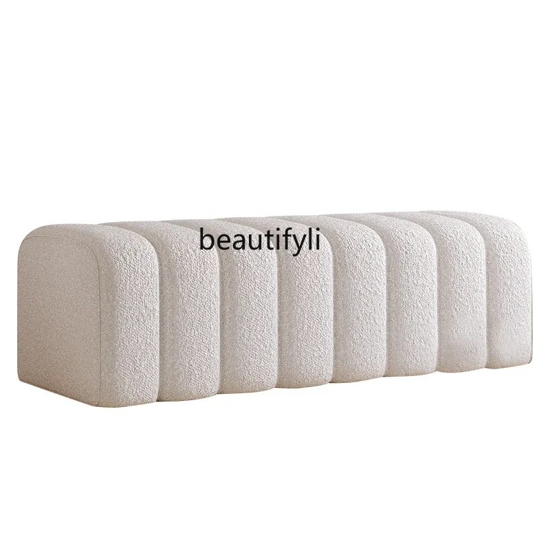 

S Nordic Style Design Lambswool a Block of Wood Or Stone Cloakroom Shoe Changing Stool Bench Bedroom Bed End Stool Makeup Stool
