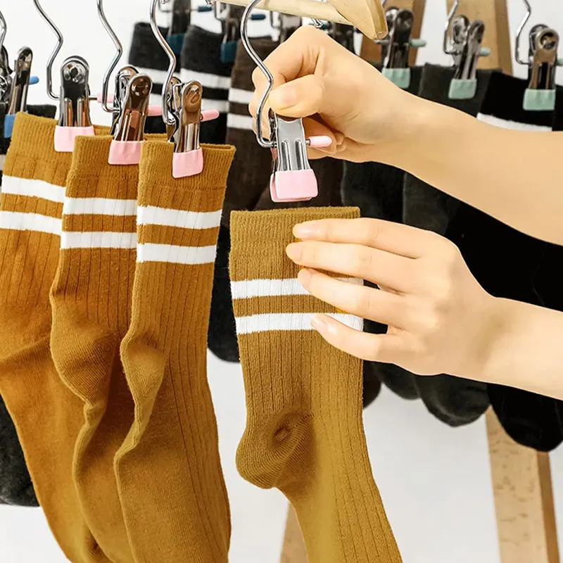 Stainless Steel Clothespins Laundry Clothes Pegs with Hook Pants Hanger Portable Hanging Clothes Clips Closet Clothes Organizer