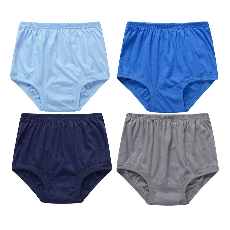 4PCS  Cotton Men Underwear Dad Briefs High waist Elderly Plus size  Loose fitting All cotton Underpants Shorts Refreshing Blue
