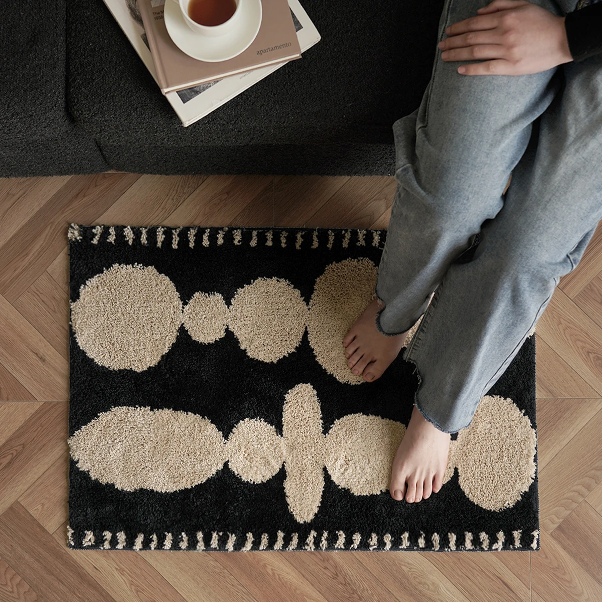 Vintage Tufting Geometric Bathroom Mat Soft Tufted Carpet Rug Bathmat Floor Pad Bedroom Tidy Doormat Aesthetic Home Room Decor