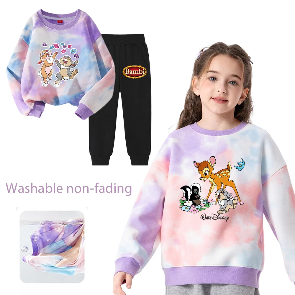 

Комплект из 2 предметов: толстовка + брюки Бэмби, весенне-осенняя одежда, наряды с длинными рукавами, милые уличные пуловеры, брючные костюмы