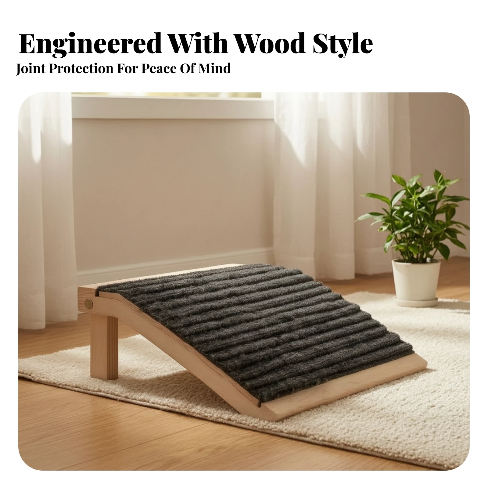 Inclined Dog Ramp with Supporting Legs Gentle Slope Solid-Wood Pet Ramp Sturdy for Small Dogs, Stair Assistance