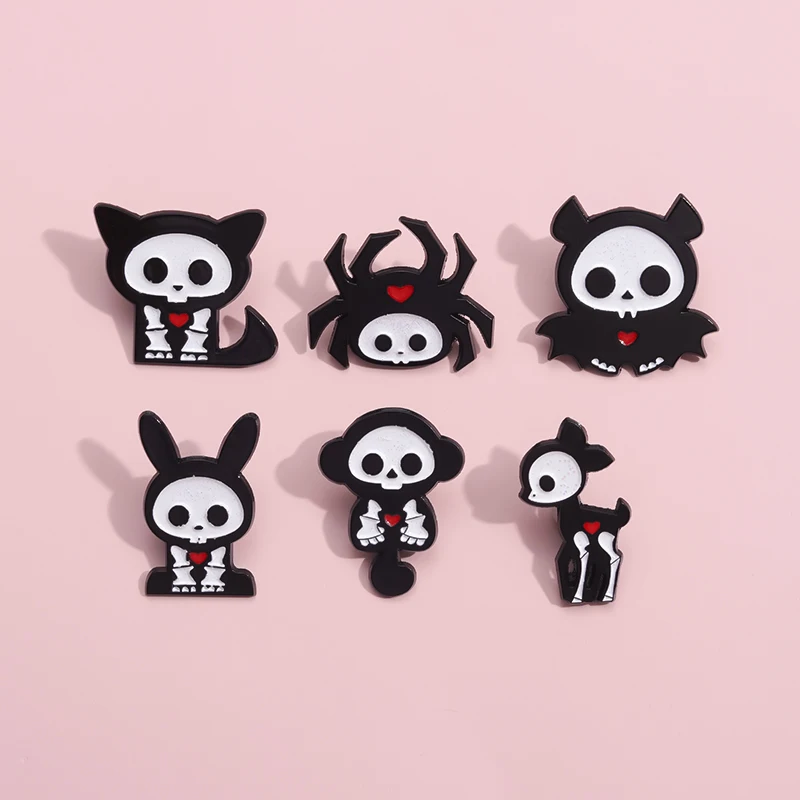 3-6pcs/set Black Punk Style Enamel Pins Mothmen Magic Jesus Ghost Skull Animal Brooches Lapel Badge Halloween Jewelry Gifts