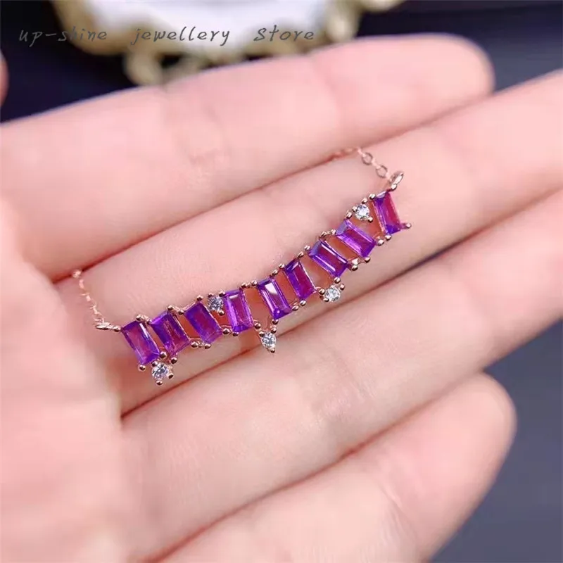 

925 Sterling Silver Fashion luxurious necklace Women Plating 18k Gold Inlaid Natural Amethyst Wedding Jewelry Accessories