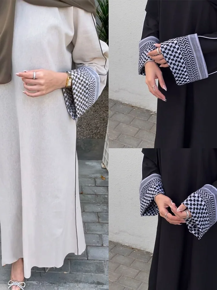 2024 New Closed Abayas with Zipup for Women Islamic Long Dress Dubai Turkey Arab Robe Kaftan Caftan Femme with Kuffiyeh Sleeves