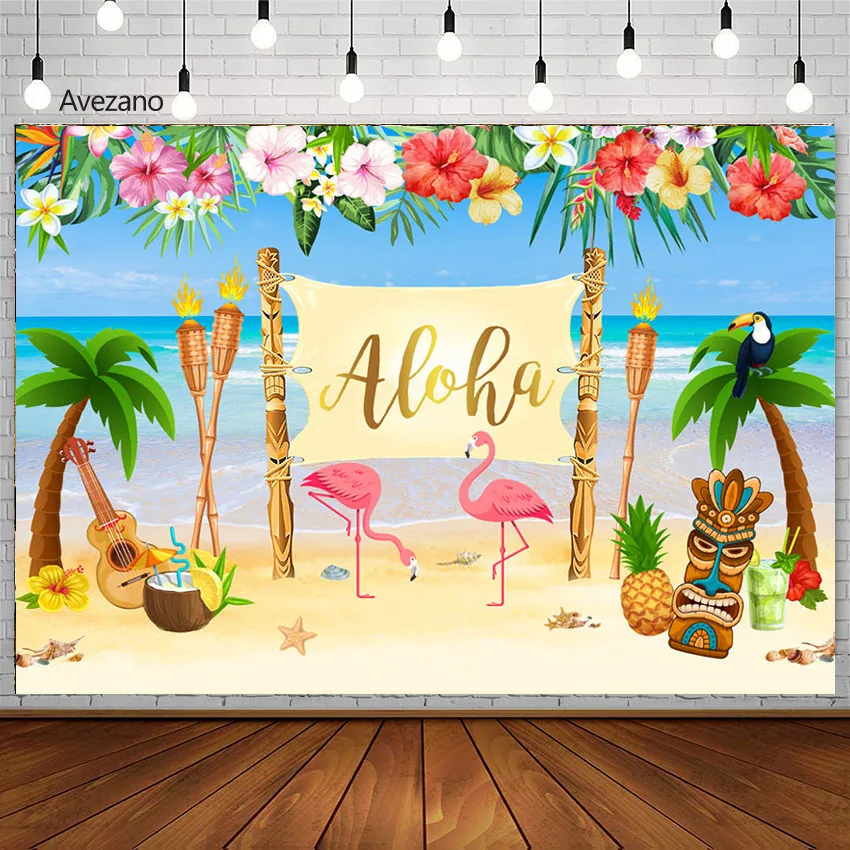 

Avezano Summer Aloha Hawaii Tropical Flower Photography Beach Sea Flamingo Baby Birthday Party Photographic Background Props